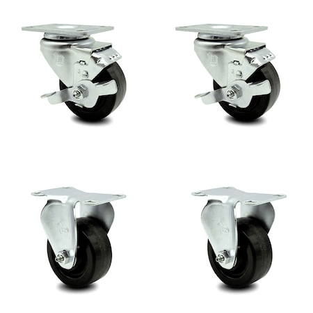 Service Caster 3.5 Inch Phenolic Wheel Swivel Top Plate Caster Set with 2 Brake 2 Rigid SCC SCC-20S3514-PHS-TLB-TP3-2-R-2